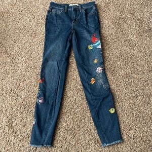 Free People Dark Blue Embroidered Skinny Jeans